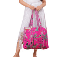 Indian Cotton Quilted Tote Bag | Hand Print Cotton Quilted Bag | Pink Color Tote Bag