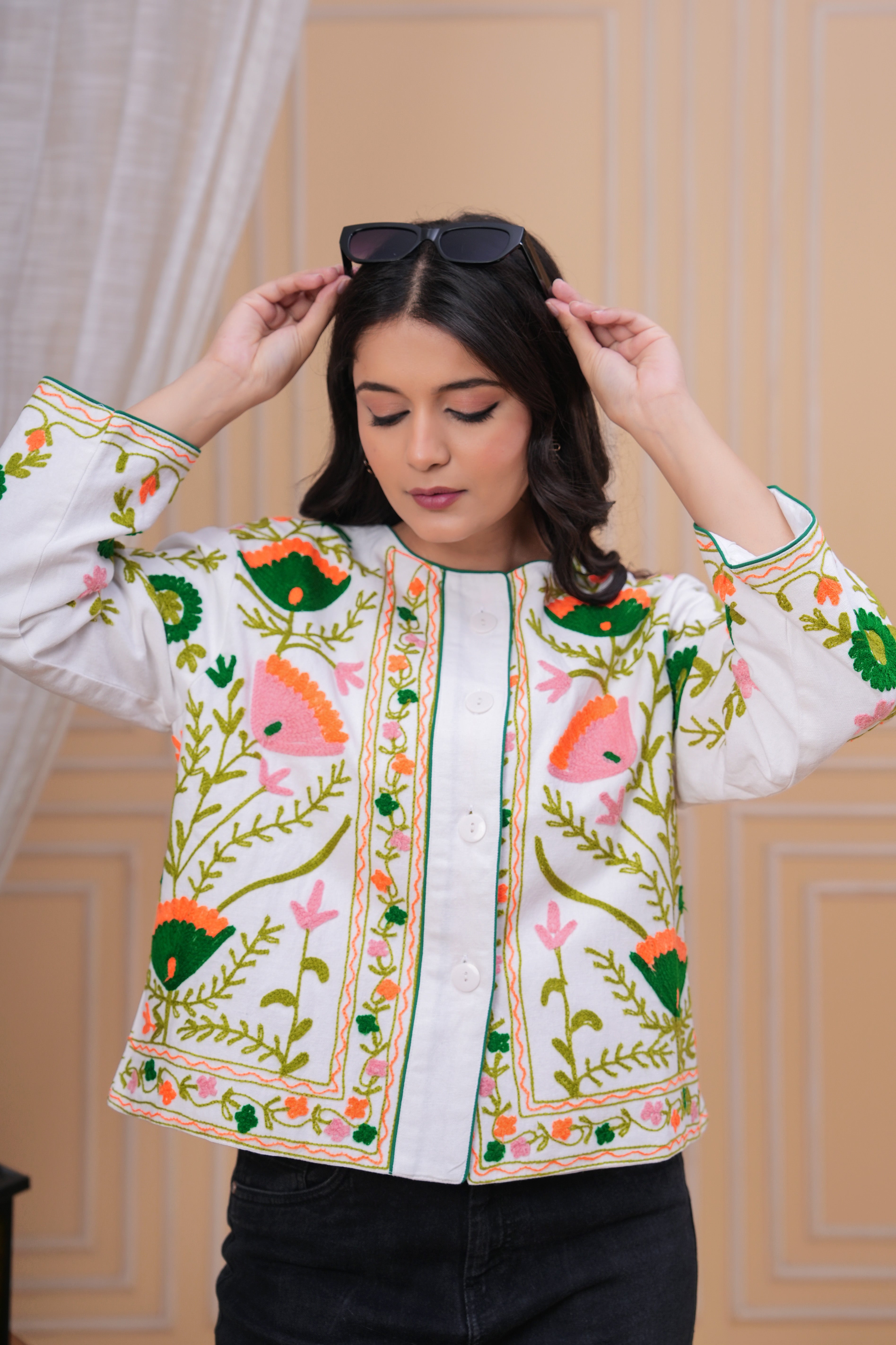 Handmade Indian Quilted Jacket: Floral Print Cotton Coat