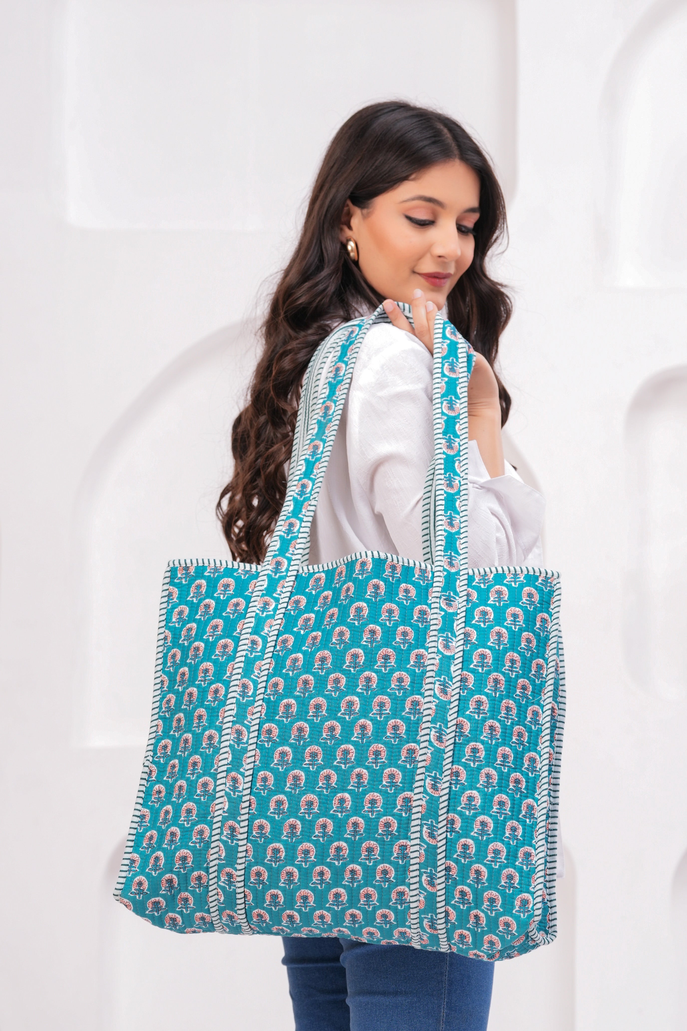 Blue Elegant Style Floral Tote bags - Gift For Elegant Women