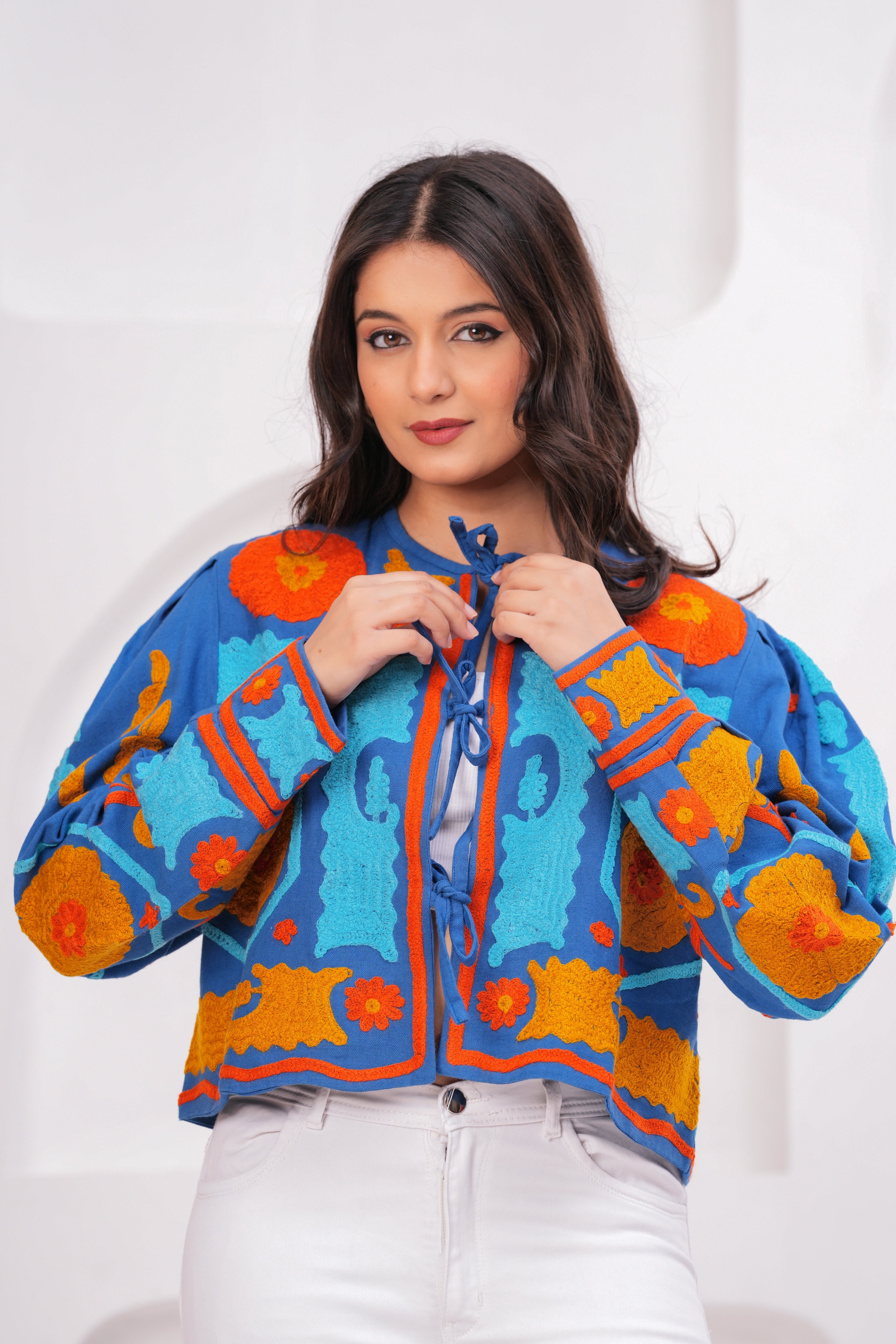 Hand Printed Quilted Cotton Jacket: Blue Floral Jacket
