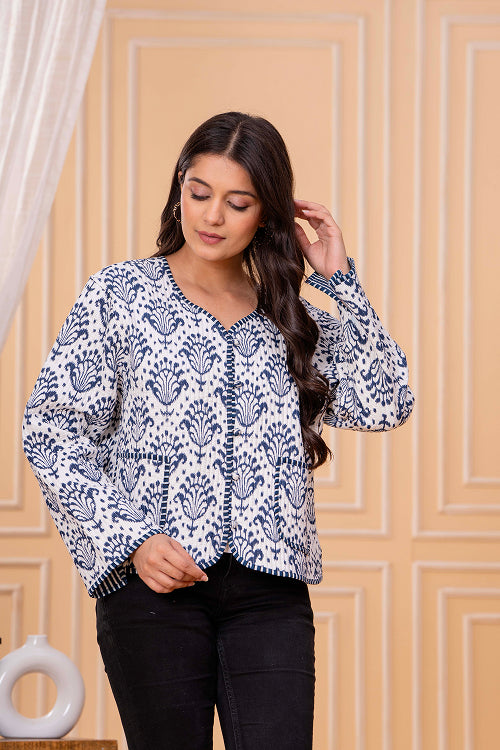 Blue Women Wear printed Cotton Jacket