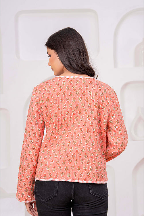 Indian Handmade Peach Floral Print Cotton Jacket