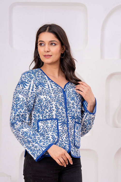 Blue Printed Quilted Jacket