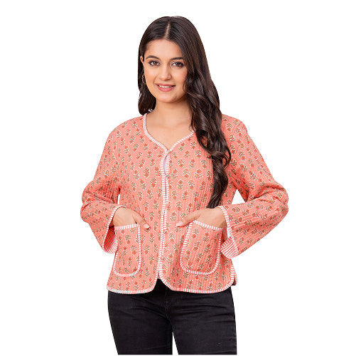 Indian Handmade Peach Floral Print Cotton Jacket